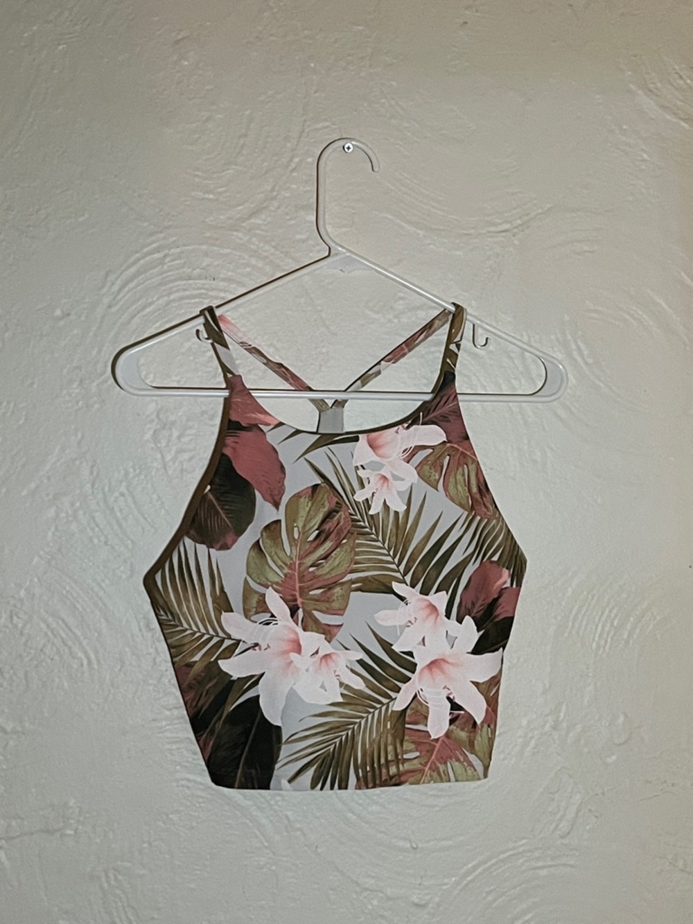 Old Navy Tropical Floral Halter Crop Top in Olive & Pink